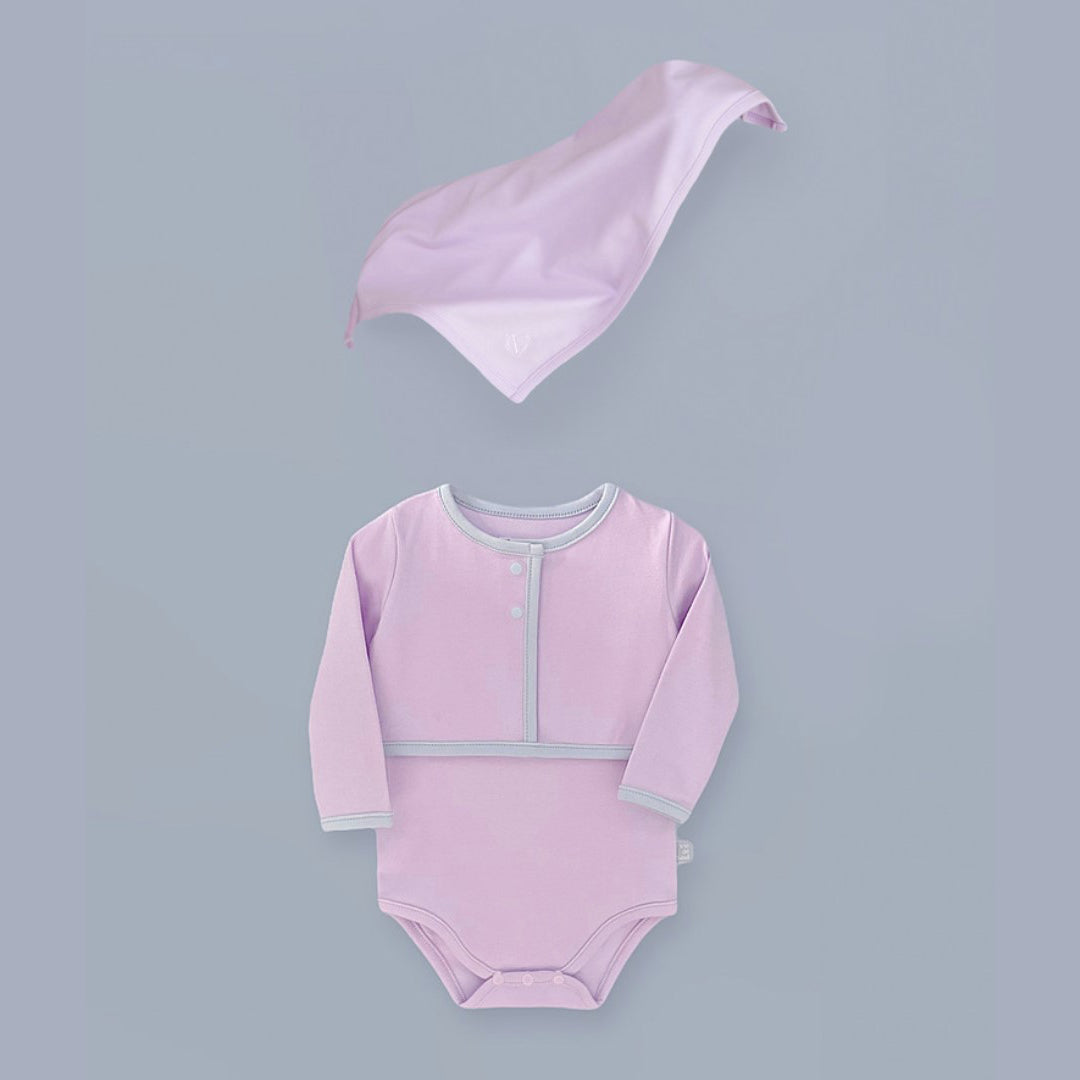 Muse Bodysuit + Iconic Scarf Set (Pink): Stylish bodysuit with accent color lines and versatile iconic scarf.
